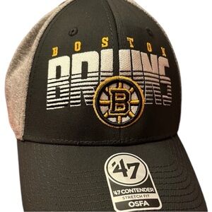 NHL Boston Bruins Hat 47 Brand Black Gray Embroidered Spoked B Logo Cap Stretch